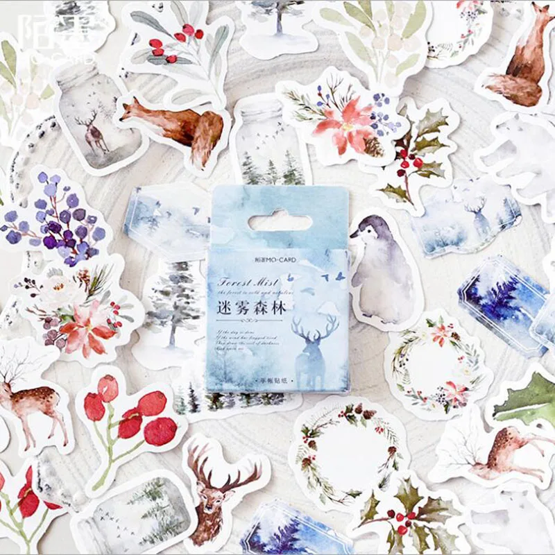 

46PCS / Box New Cute Fog Forest Paper Food Sealing Stickers Crafts Scrapbooking Decoration DIY Learning Stationery Stickers