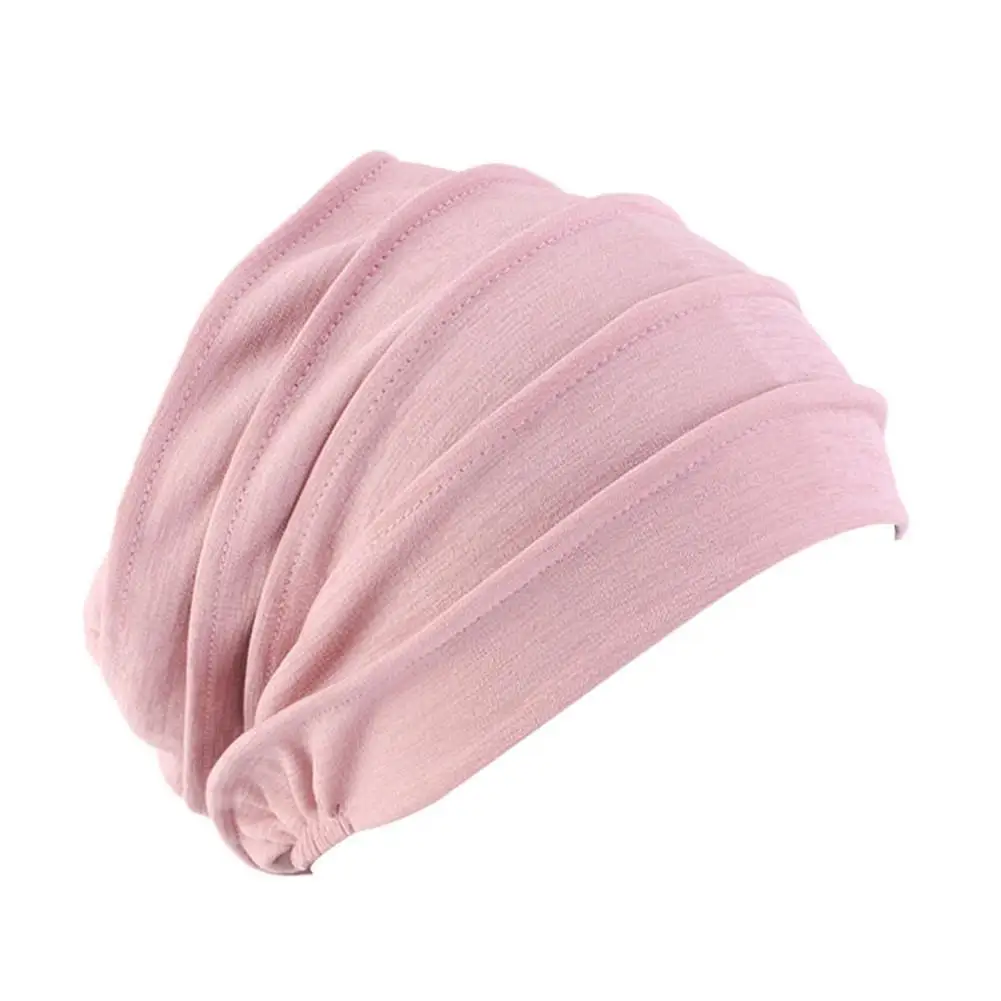 Женская индийская шляпа мусульманская гофрированная раковая химиотерапия шляпа бини шарф Тюрбан головной убор кепка Повседневная смесь хлопка удобный мягкий материал - Цвет: Pink