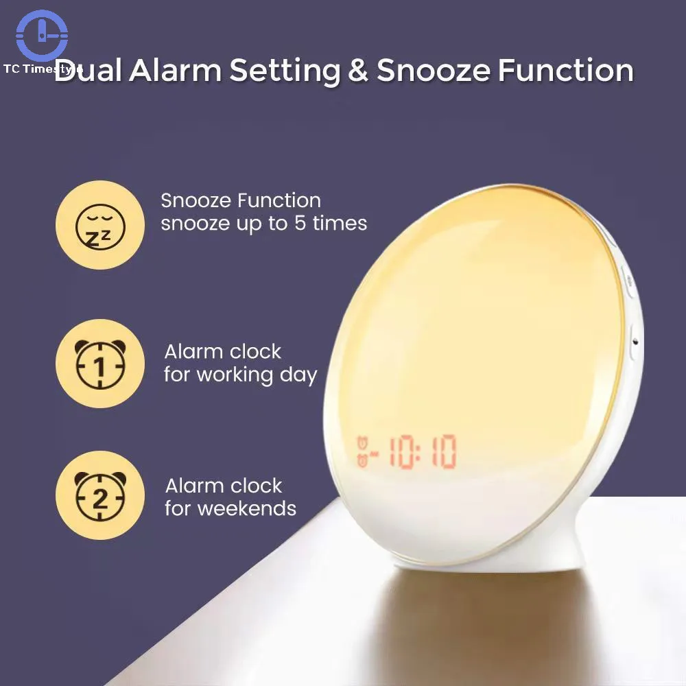 

Digital Alarm Clock Nature Sounds FM Radio Snooze Sunrise/Sunset Colorful Light Simulation Desktop Electronic Bedroom Wake up