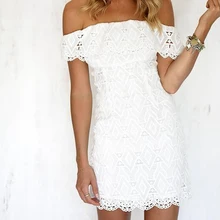 YJSFG домашнее однотонное белое с открытыми плечами Короткие вечерние платья для клуба женское летнее обтягивающее облегающее платье-карандаш дамское кружевное платье
