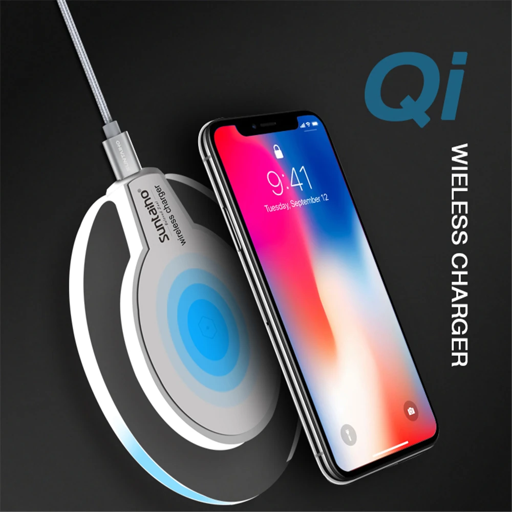 Беспроводная зарядка Qi-сертифицирована для iPhone X/XS Max XR 8 Plus ультратонкая Беспроводная зарядка для samsung S8 S9/S9+ Note 9