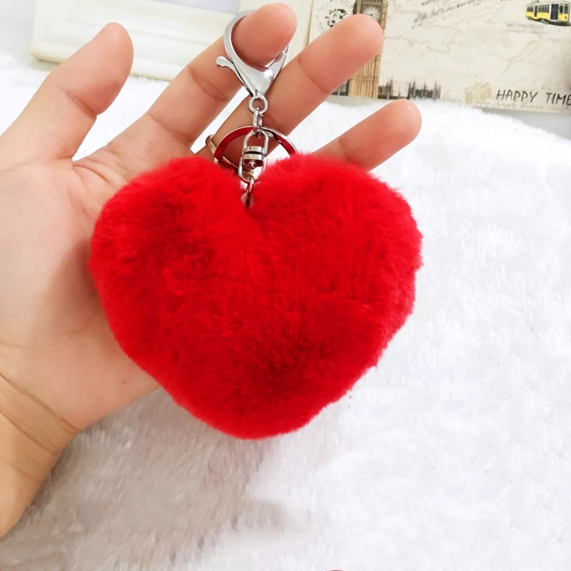 

Fashion Fluffy Imitation Rabbit Fur Pom Pom Keychain Heart Llavero Pompon Keyring Chaveiro Car Key Bag Charm Pendant Accessory