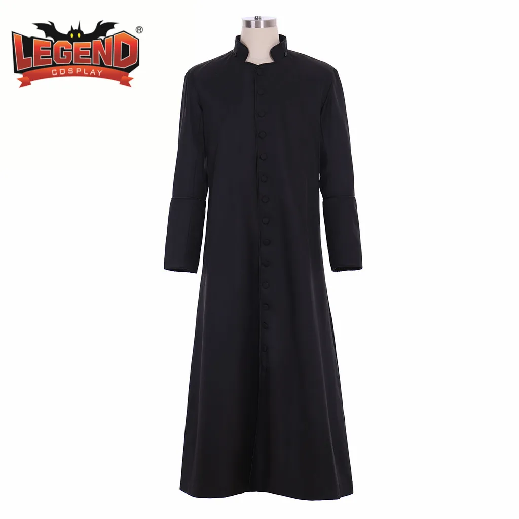 Roman Black Priest Cassock Robe Gown Clergyman Vestments Medieval Ritual Robe Gothic Wizard Costume Black Priest Robe cosplay