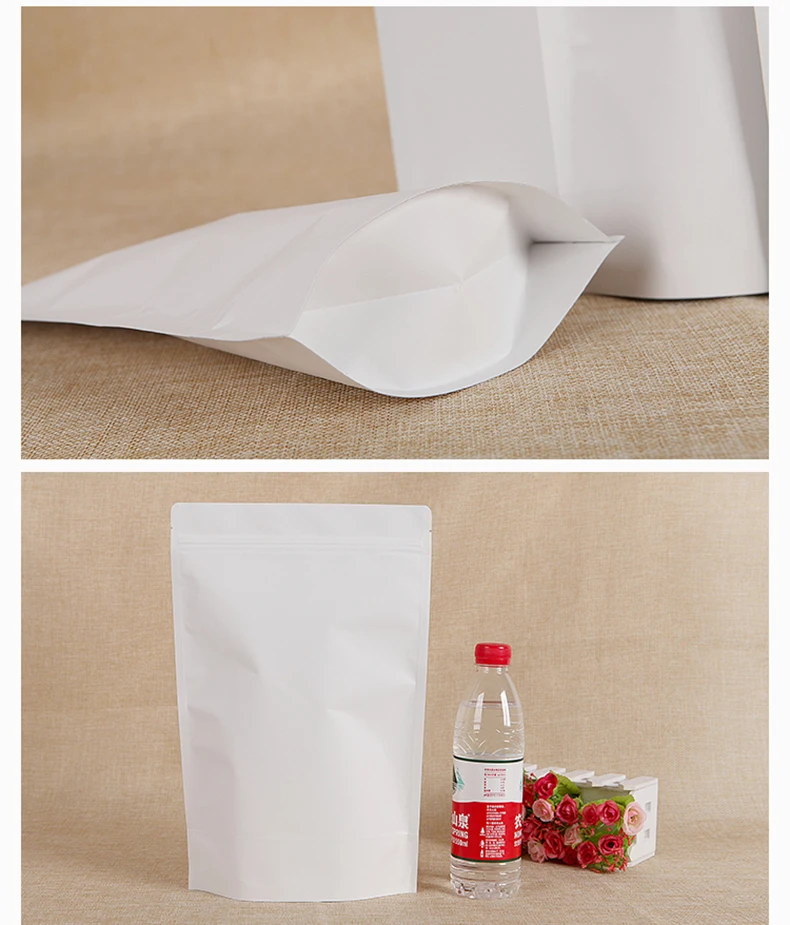 1 White kraft paper Aluminum foil bag,standing bag,zipper ziplock bag packaging,sto rage,candy,coffee,biscuit (8)