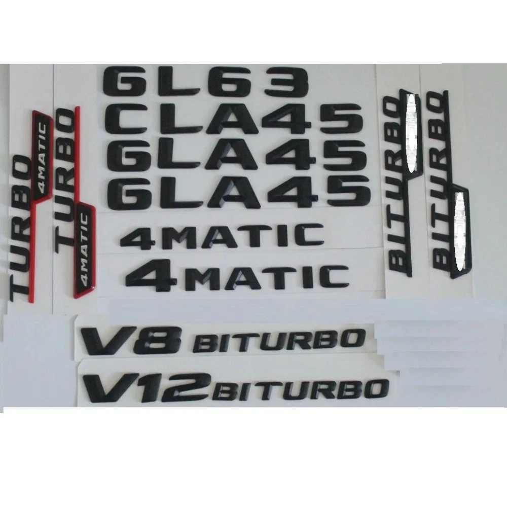 

3D Matt Black Trunk Letters Badge Emblem Emblems Badges Sticker for Mercedes Benz GL63 GLA45 CLA45 V8 V12 BITURBO AMG 4MATIC