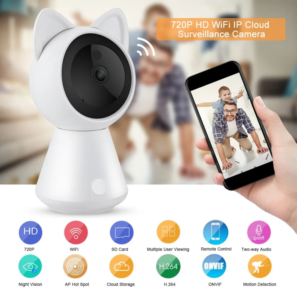 

720P HD WiFi IP Camera Cloud Surveillance Camera Night Vision Detector Wireless IR Motion Detection Camera 100-240V US