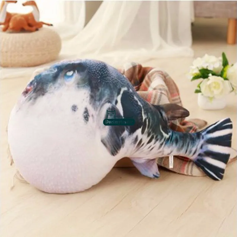 Dorimytrader new pop lovely realistic animal puffer fish plush pillow toy big stuffed cartoon globefish toy cushion gift decoration 100cm 80cm 60cm DY61831 (12)