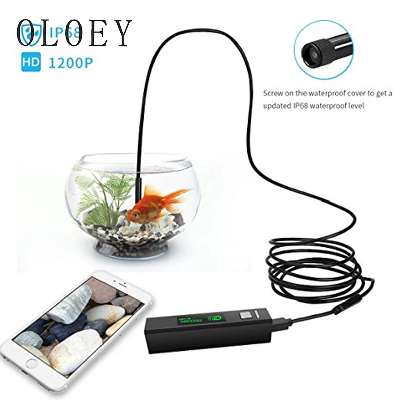 2M Wireless Endoscope HD 1200P Wifi USB Borescope IP68 Waterproof Inspection Camera with Soft cable for