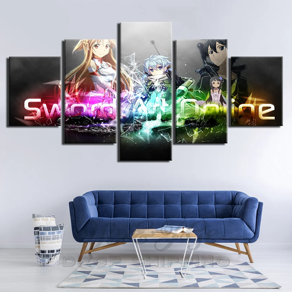 Canvas HD Print Painting Wall Art 5 Piece Animation Sword Art Online Poster Modern Home Decor Modular Picture For Living Room