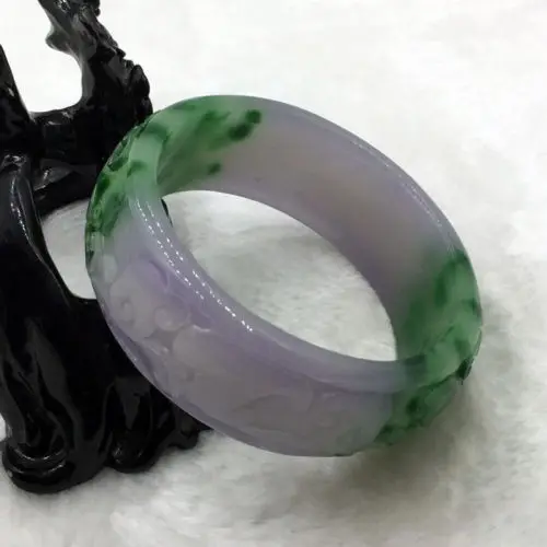 

free shipping 524 BEAUTIFUL CHINA FINE HAND-CARVED GREEN PURPLE JADE GEMS BANGLE BRACELET