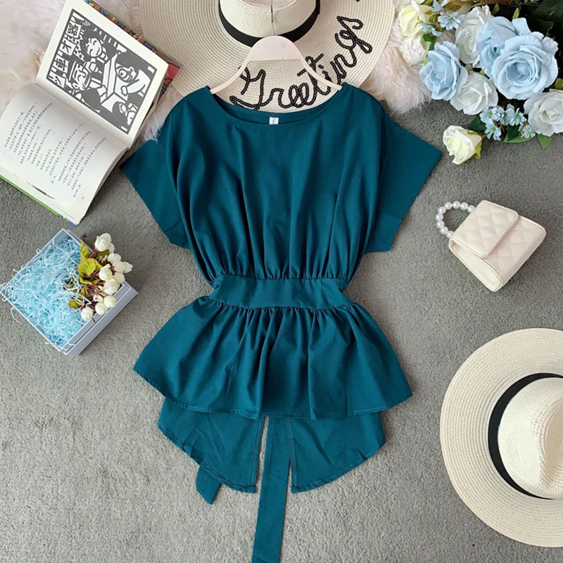 

2019 New Summer Chiffon Blouse Women Irregular Ruffles Blouses Ladies tops Lace Up blusas mulher elegantes women clothes 2019