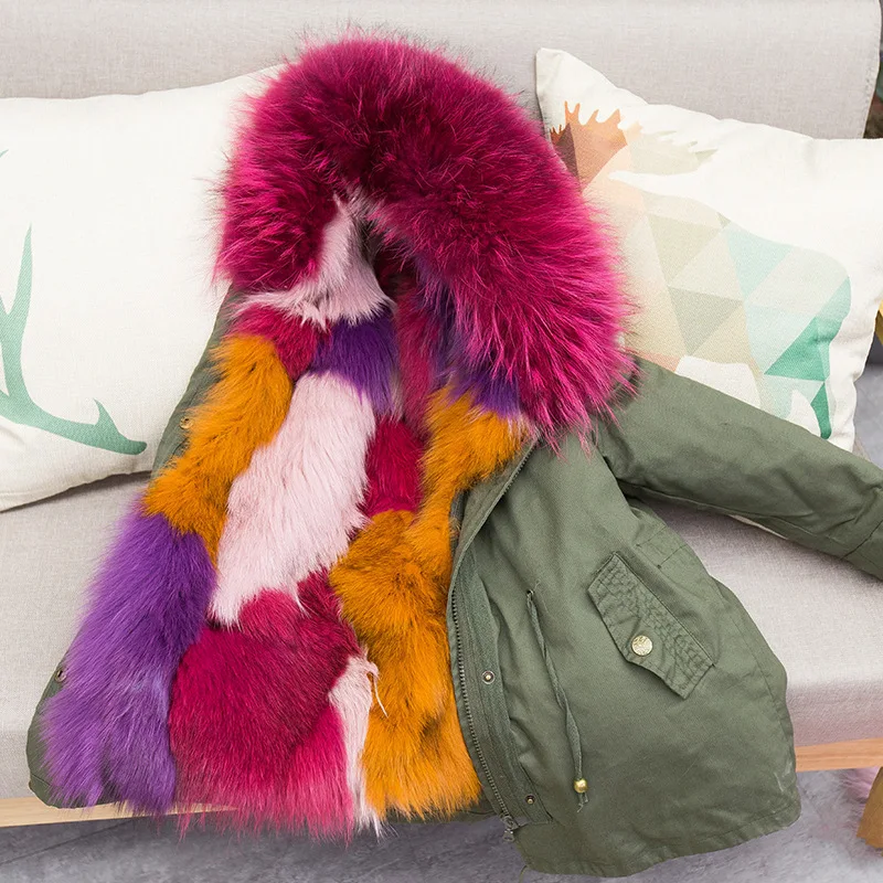 

5615 Top Grade New Fashion Winter Boys Clothes Girls Parkas Hooded Furry Overcoat Thick Medium long Natural Fox Fur Coat
