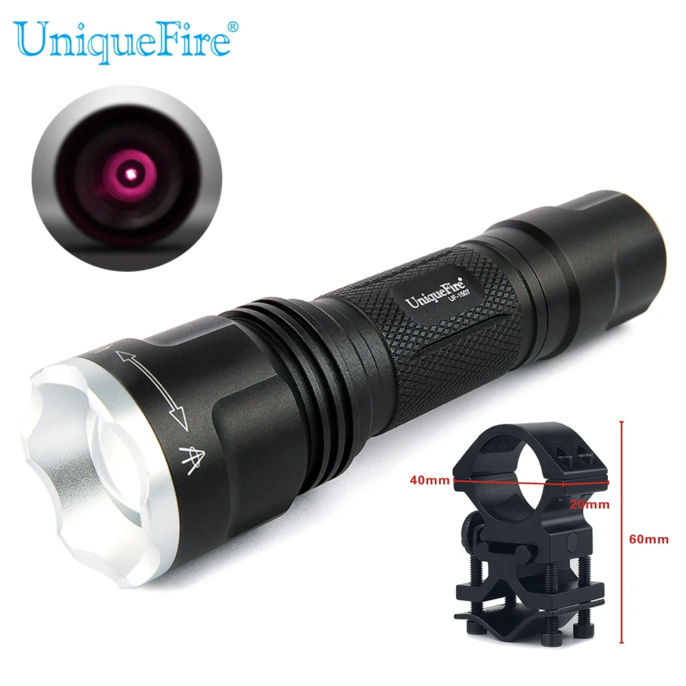 

UniqueFire 1507-850nm 3W Zoomable LED Flashlight Torch Infrared Night Vision Fill Light Lamp+Scope Mount
