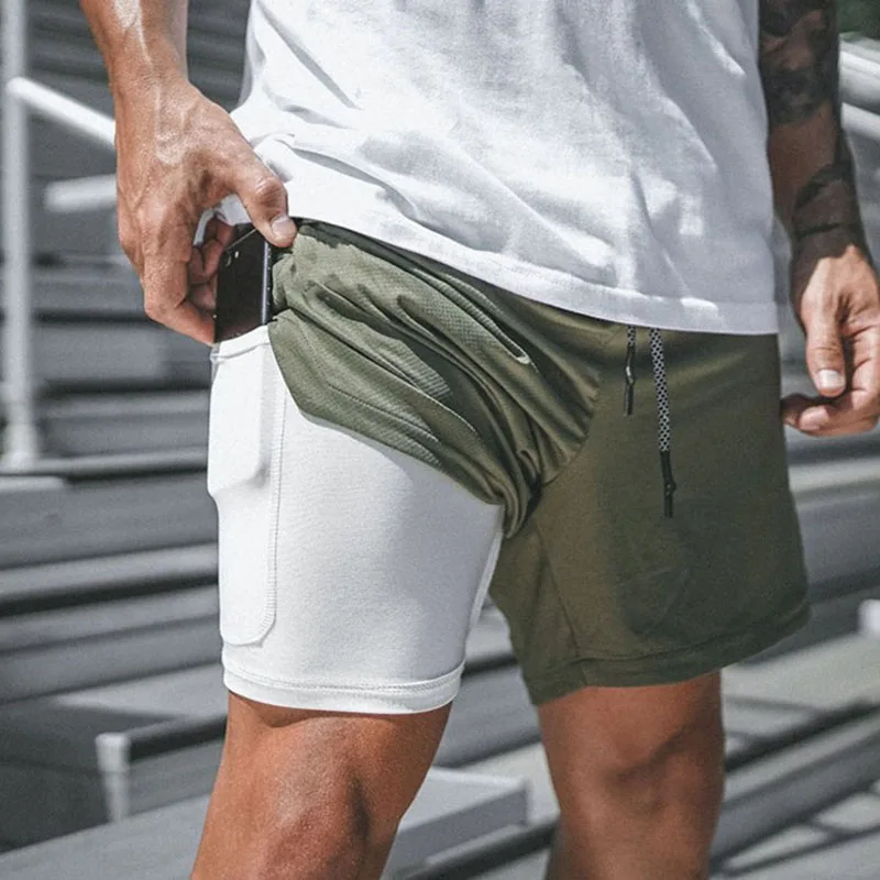 New Arrival Summer Double-Deck Mens Shorts Fitness Bodybuilding Quick Drying Short Gyms Clothes Men Casual Joggers Shorts