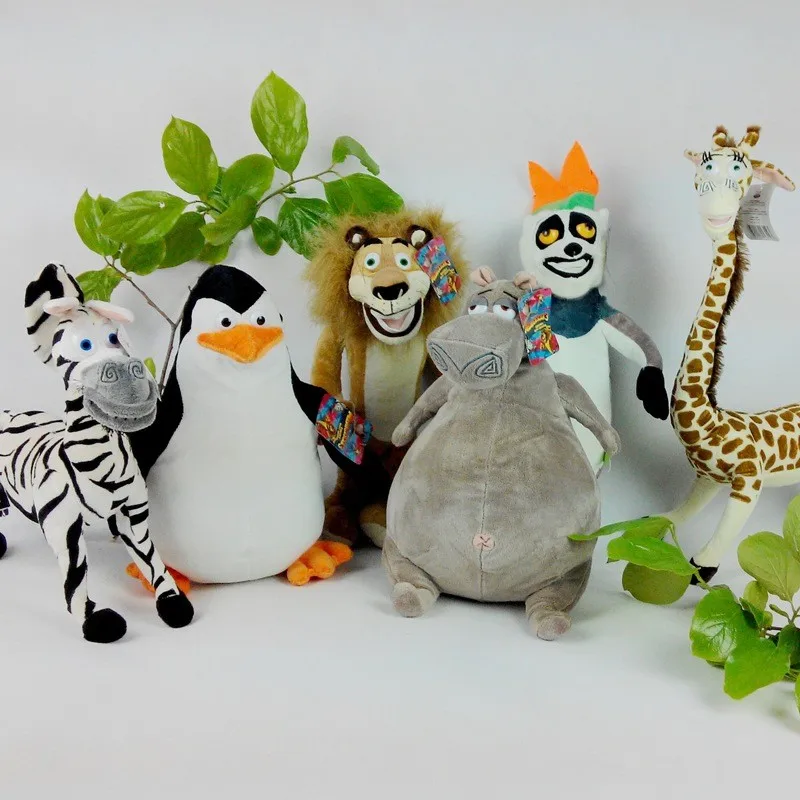 Один кусок фильм Мадагаскар 3 плюшевая игрушка пингвин игрушка Бегемот Лев зебра и жираф PP Coyyon мягкие куклы 6 животных