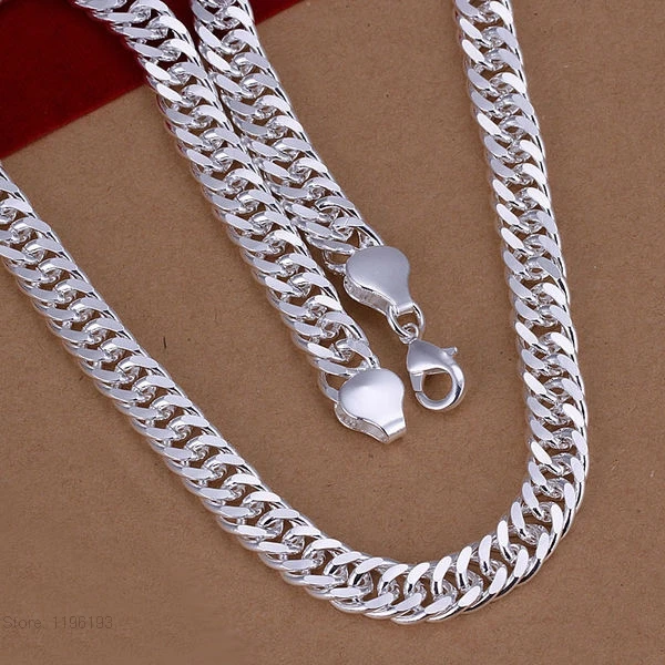 Чистого серебра 925 цепочки и ожерелья s для мужчин 10 мм цепочка, ожерелье, колье 20 дюймов колье Модные мужские ювелирные аксессуары подарки