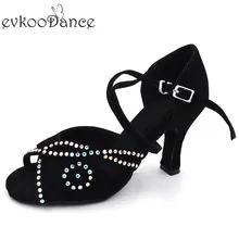 Zapatos de BAILE удобные атлас с горный хрусталь черный Туфли для латинских танцев 8 см высокие сапоги на каблуке для Обувь для девочек nl145