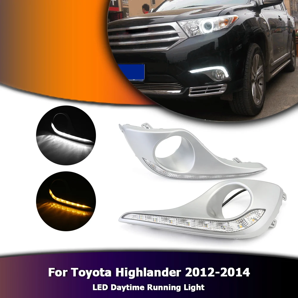 

For Toyota Highlander 2012-2014 White Daylight Auto LED Daytime Running Lamp DRL With Yellow Turn Light D35