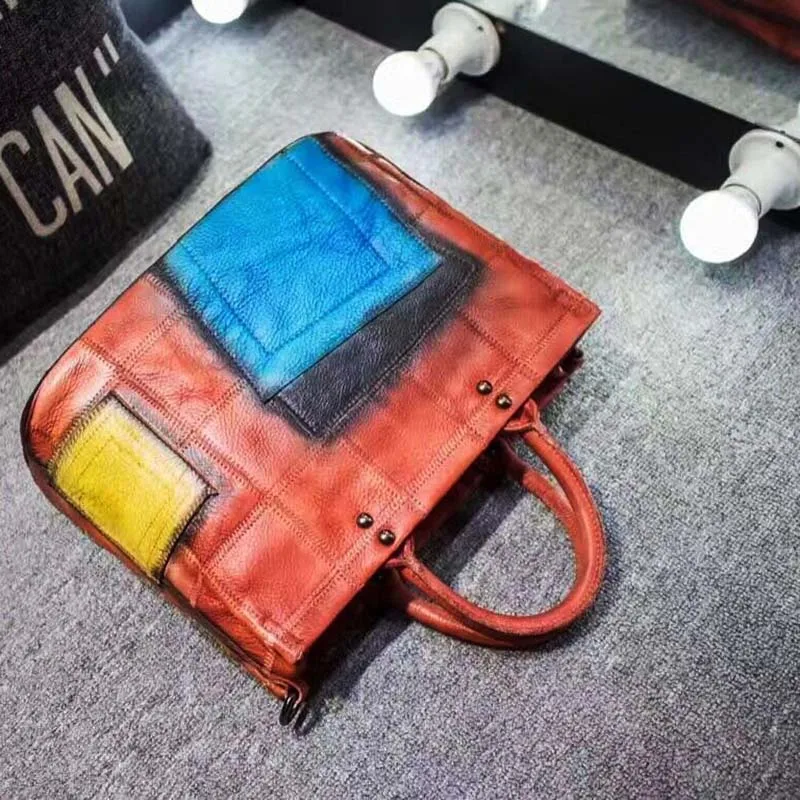 

AETOO 2018 new hand colored female bag the first layer of leather handbag Messenger bag retro leather bag