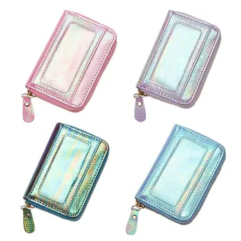

Women Hologram PU Leather Credit Card Holder Purse with RFID Protector Small Zip Around Wallet