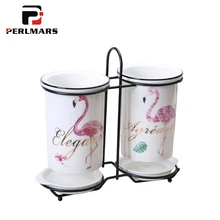 Nordic Стиль ручная роспись Фламинго узор Керамика Палочки китайские держатель Главная Посуда Инструменты Кухня ложка Вилы хранения цилиндра