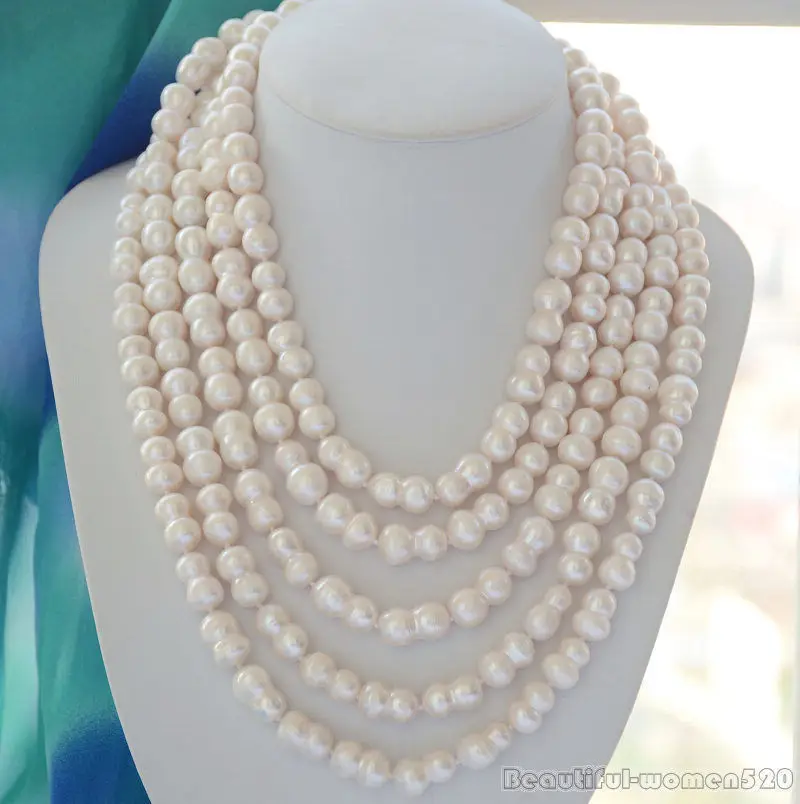 

FREE SHIPPINGlong 18mm NATURE white double freshwater BIWA pearl necklace 100inch