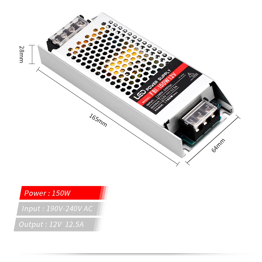 Ультра тонкий каблук 12 V Питание DC12V блок освещения трансформатор переменного тока 190-240 V 60 W 100 W 150 W 200 W 300 W Светодиодный драйвер для