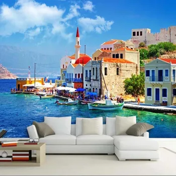 

3D Aegean Sea Beach Photo Wallpaper Mural for Living Room TV Background Wall Decor Custom Any Size Murals Wall Paper Rolls
