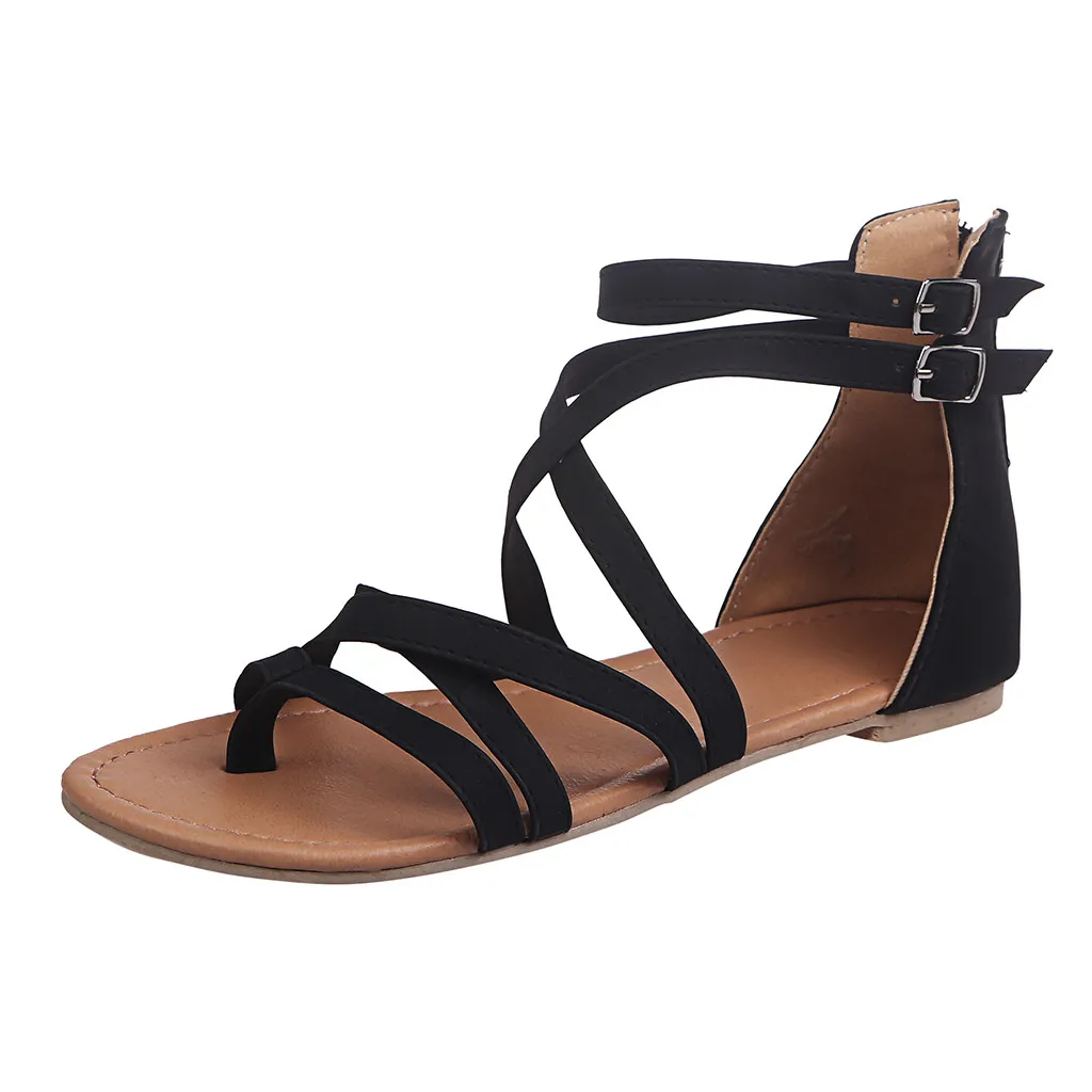 

Jaycosin sandals ladies solid color toe flat straps Roman women's sandals women's shoes handmade leather gladiator platform