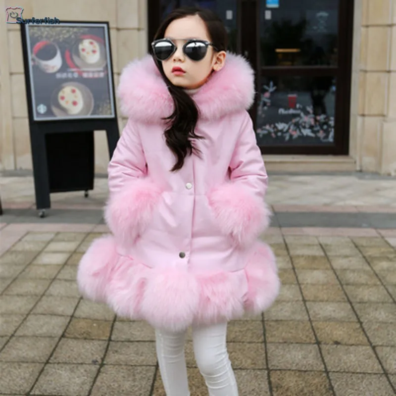 

NEW Warm kids down jacket for girl children's cold winter jackets Girls Coat Long Pattern Child girls Clothes parka -10-30degree