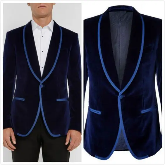 Navy Blue Velvet Suit Men Blazer Wedding Men Suit With Pants Formal
