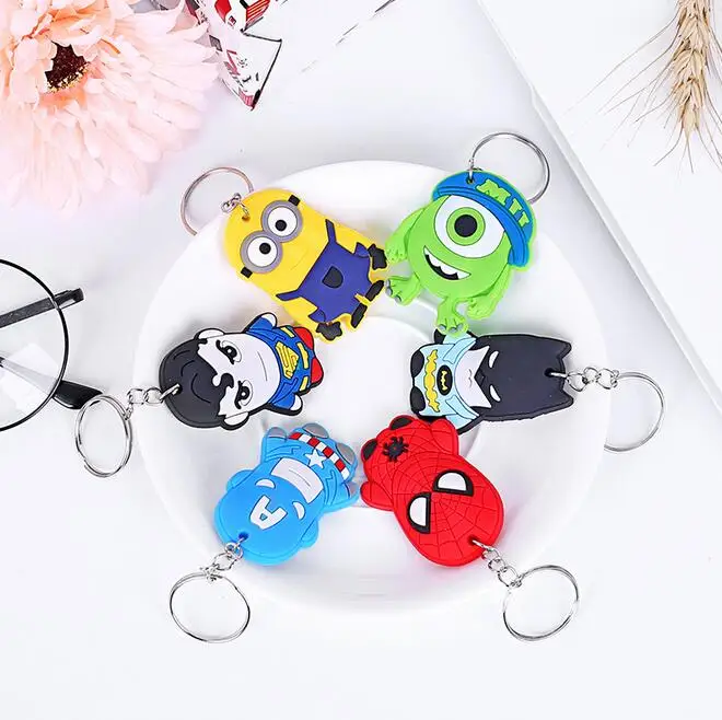 

Cute Cartoon Silicone Keychain Captain America Superman Spiderman Batman Stitch Key Chain Action Toy Keyring Cute Gifts 333