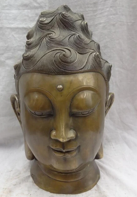 

JP S0608 14" Chinese Bronze Buddhism Joss Kwan-Yin GuanYin Face Buddha Head Statue Set