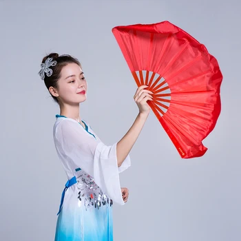 플라스틱 리브 패브릭 접이식 팬, 밸리 댄스 뮬란 팬, 무거운 노시 댄서 연습 소품, 한 쌍, 16 인치 (41cm)