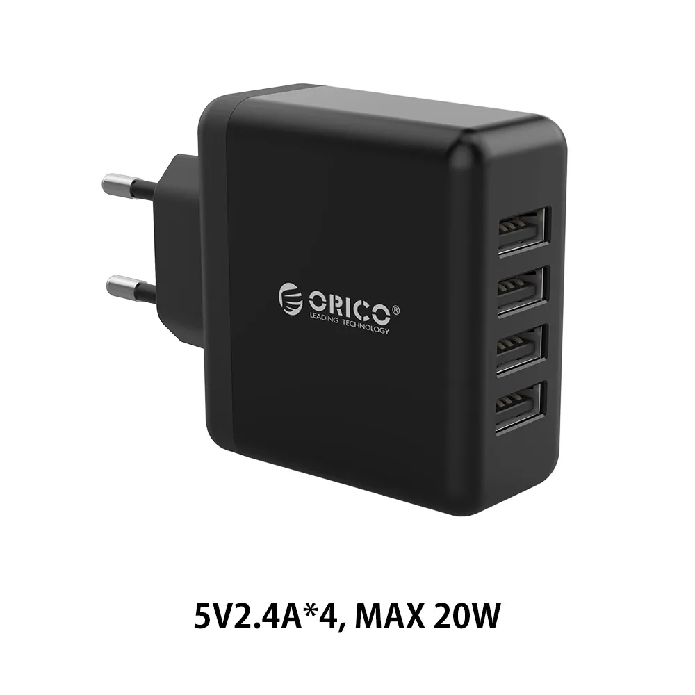 ORICO Универсальное зарядное устройство USB с 4 портами, портативное настенное зарядное устройство европейского стандарта 5V2. 4A 20 Вт для мобильных телефонов, дорожное умное зарядное устройство для iPhone планшетов - Тип штекера: 4 Ports Black