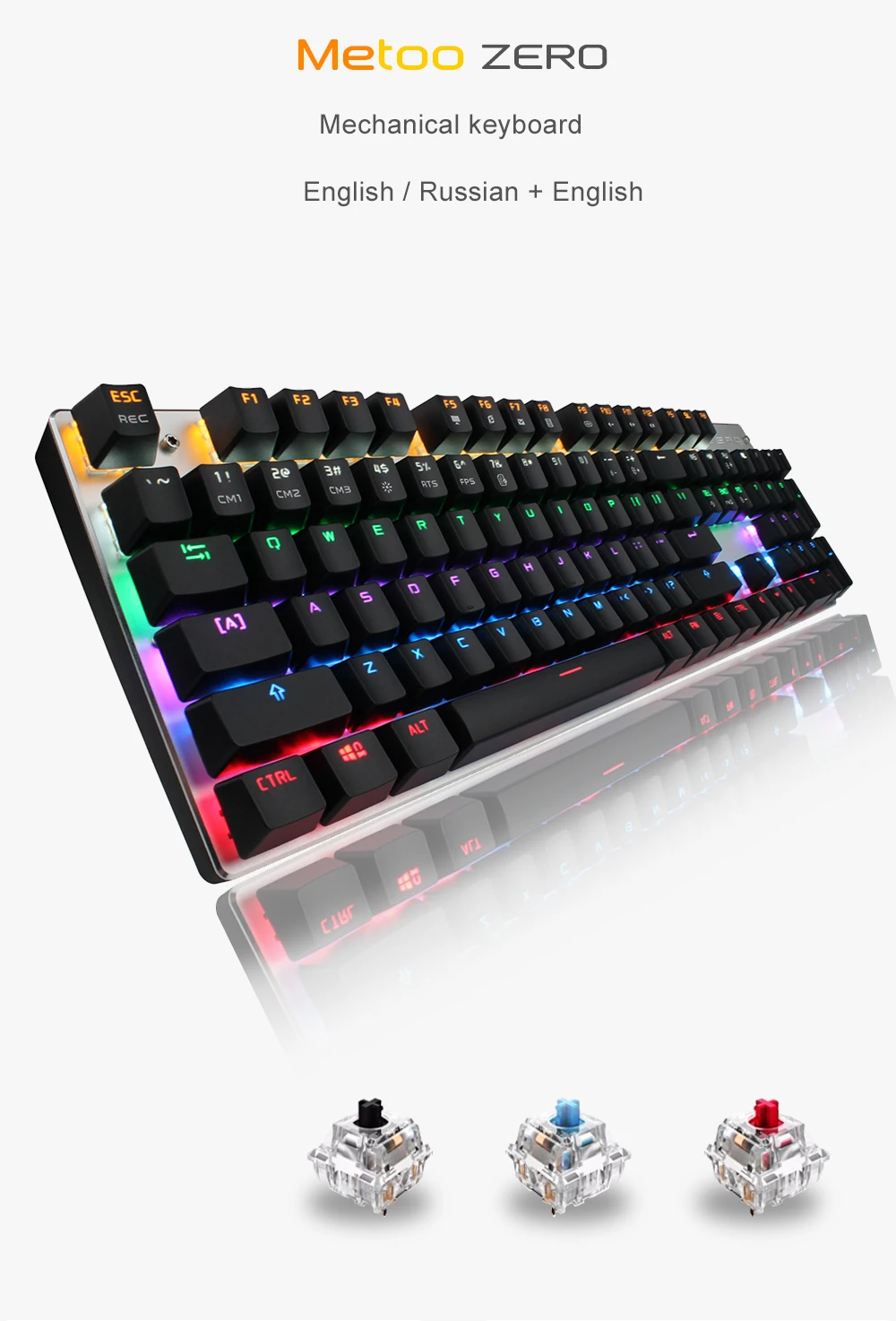 Metoo механическая клавиатура 87 ключ анти-ореолы синий красный переключатель светодиодный с подсветкой Проводная игровая клавиатура русская для геймера