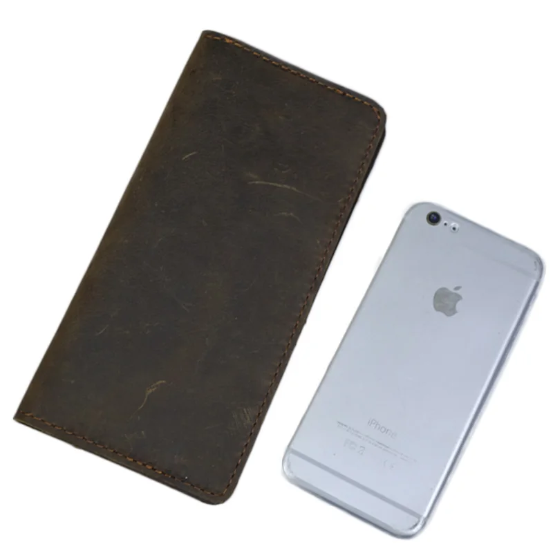 

South Korea youth retro pure leather leather wallet male long thin wallet Crazy Horse Leather Wallet simple student