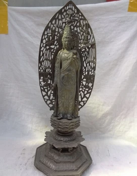 

USPS to USA S1806 21" China Range Pure Bronze Buddhism Joss Lotus Kwan-Yin QuanYin Buddha Statue
