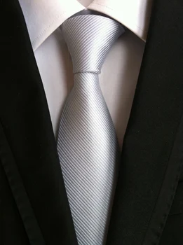 

8cm Classic design ties Luxury solid silver striped necktie TOP quality woven