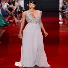 Новые модные шифоновые прямые в пол женские сексуальные платья знаменитостей V шеи блестками строгое длинное вечернее платье для выпускного вечера