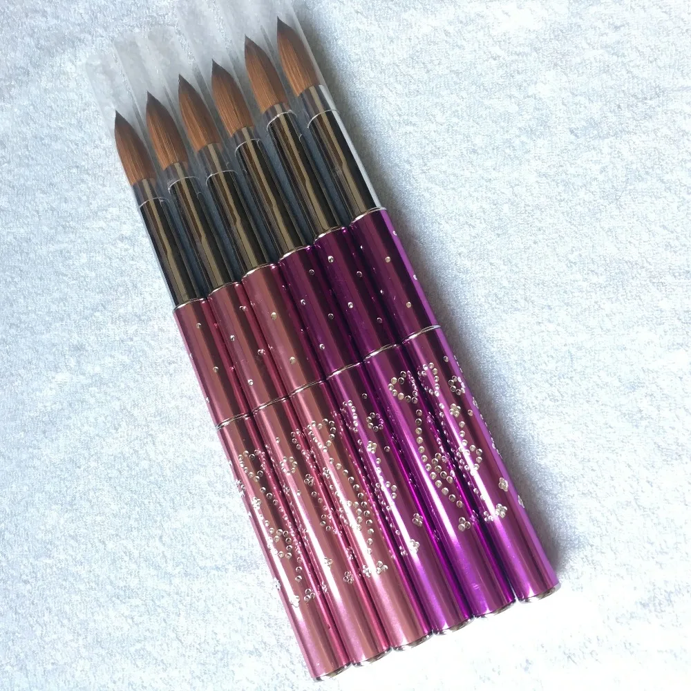 

10 Pcs Free Shipping 8# Brush for Nail Acrylic Brush Pen Metal Nail Brush with Diamond Kolinsky Hair