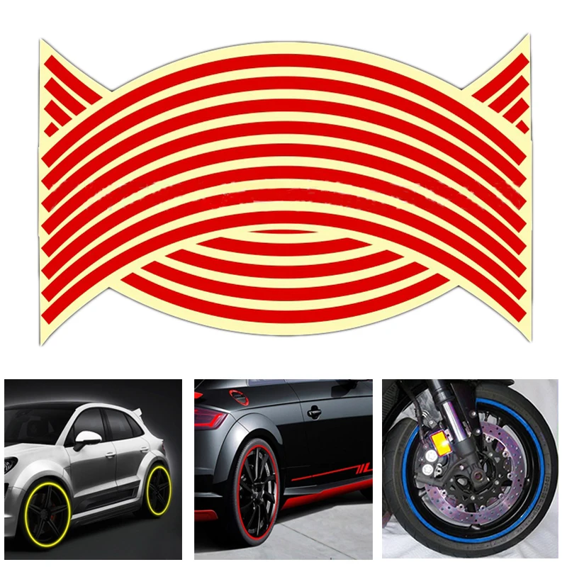 

Car Motorcycle Modified Wheel Stickers Fluorescent Color Reflective Rim Tape Stripe Decal for 17 18 Inch Decals