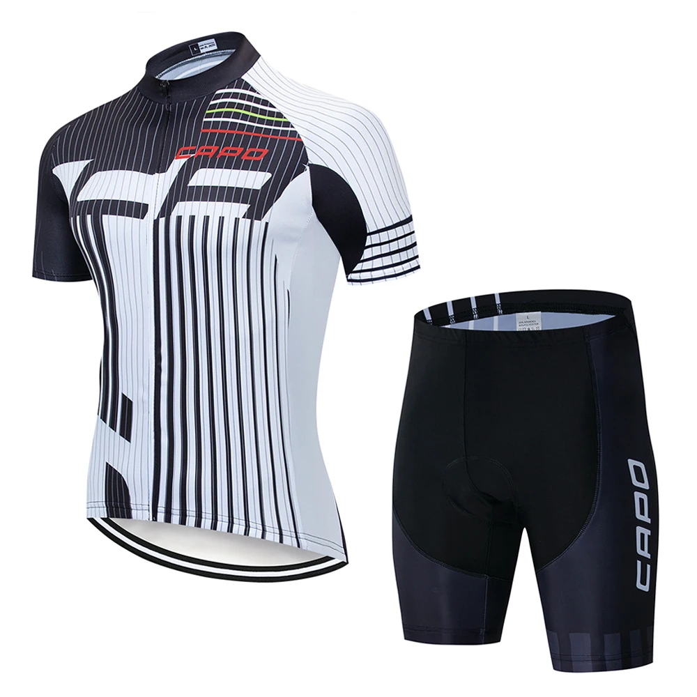 CAPO новейшая одежда для велоспорта Джерси Быстросохнущий мужской велосипедный костюм командные футболки гелевый набор велошорт - Цвет: Белый