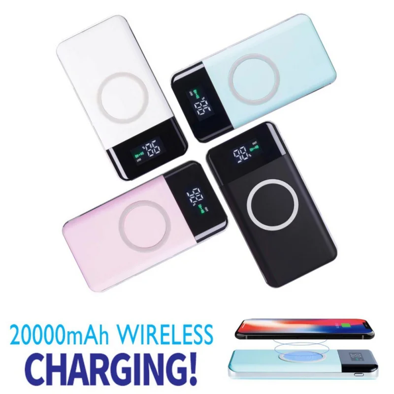 Qi беспроводной 20000mAh внешний аккумулятор 2USB светодиодный CLD Портативный быстрое зарядное устройство Внешний аккумулятор для iPhone Android