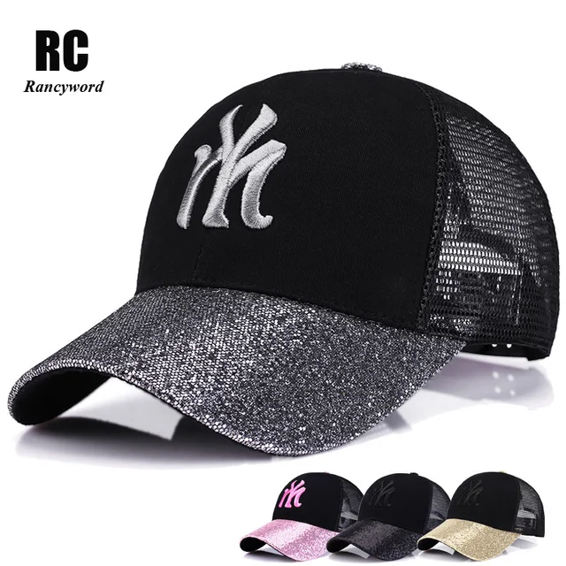 [Rancyword] 2017 New Branded Baseball Caps Canada Women’s Cap With Mesh Bone Hip Hop Lady Embroidery Hats Sequins RC1134