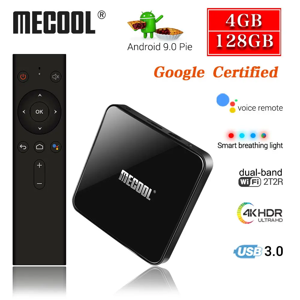 

MECOOL Android 9.0 TV Box KM3Amlogic S905X2 4GB DDR4 RAM 128GB ROM Bluetooth 4.1 2.4G+5G WiFi Voice Control TV Box Media Player