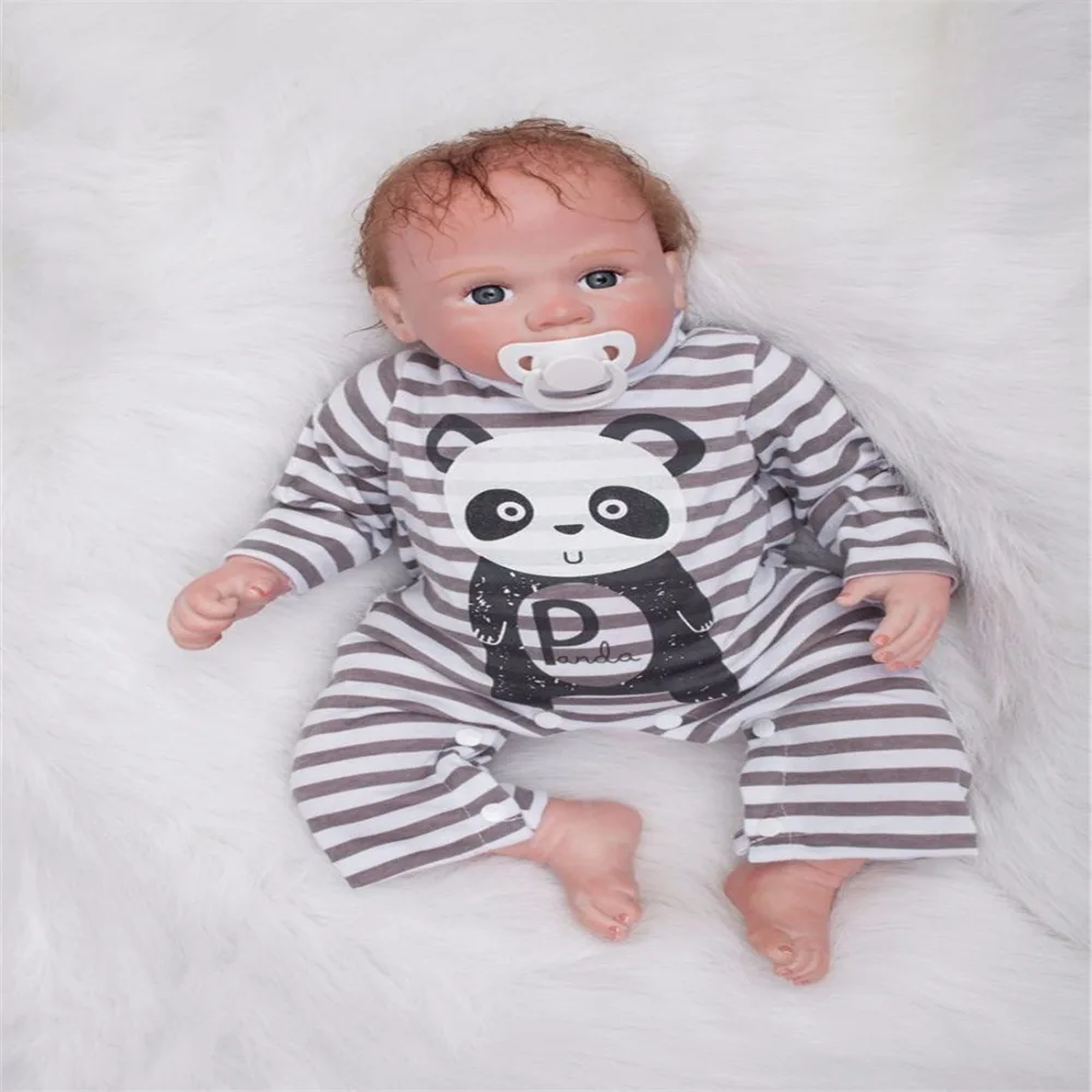 SanyDoll 22 дюймов 55 см силиконовая кукла реборн, Реалистичная кукла реборн панда милая кукла узор
