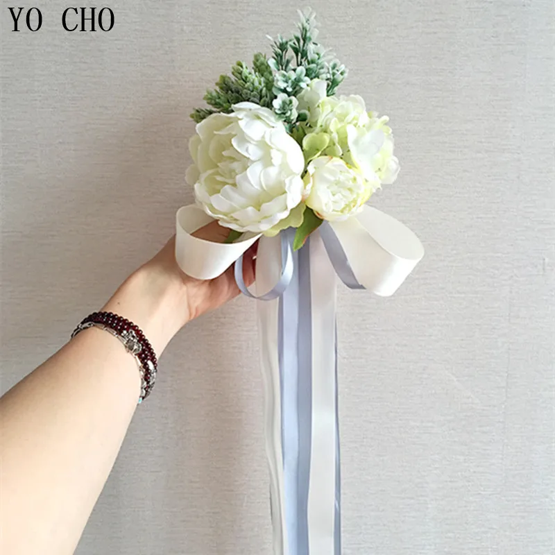 

YO CHO DIY Home Decoration Accessories Bridesmaid Bouquet Wedding Decor Silk Ribbon Flowers Ivory Silk Flowers Wedding Bouquets