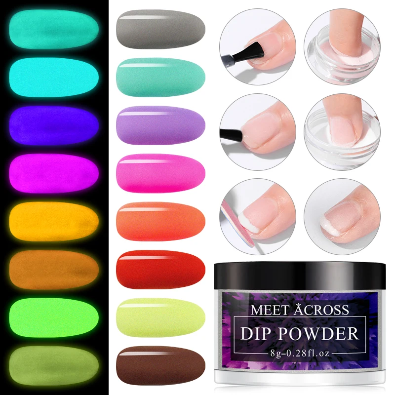 

MEET ACROSS 8g Neon Phosphor Powder Nail Glitter Powder Dust Luminous Pigment Fluorescent Powder Nail Glitters Glow in the Dark