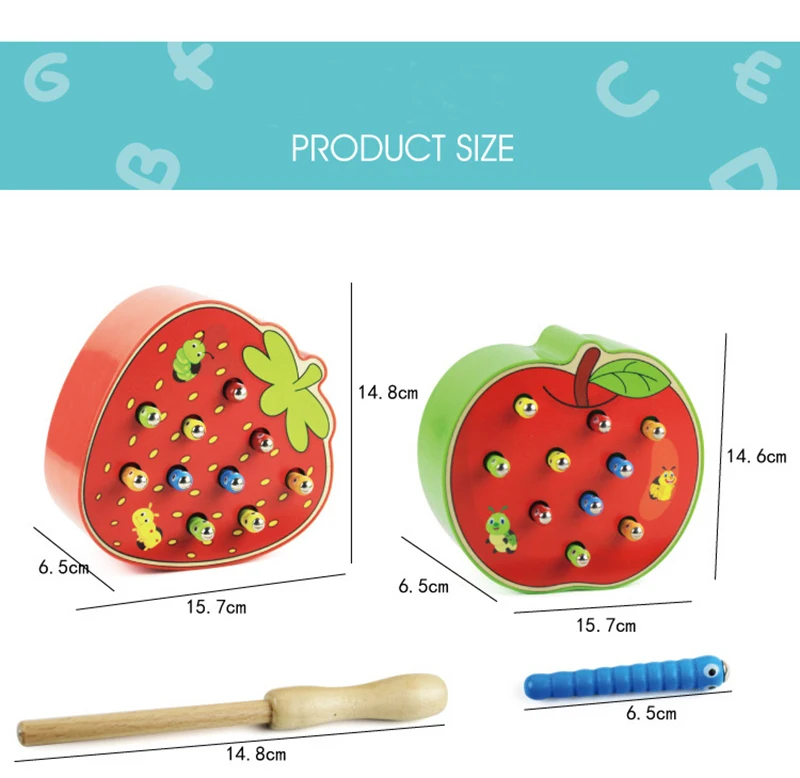 Детские деревянные Магнитные Игрушки для раннего обучения и обучения, игрушки для ловли червя, цветные когнитивные магнитные Клубничные яблоки
